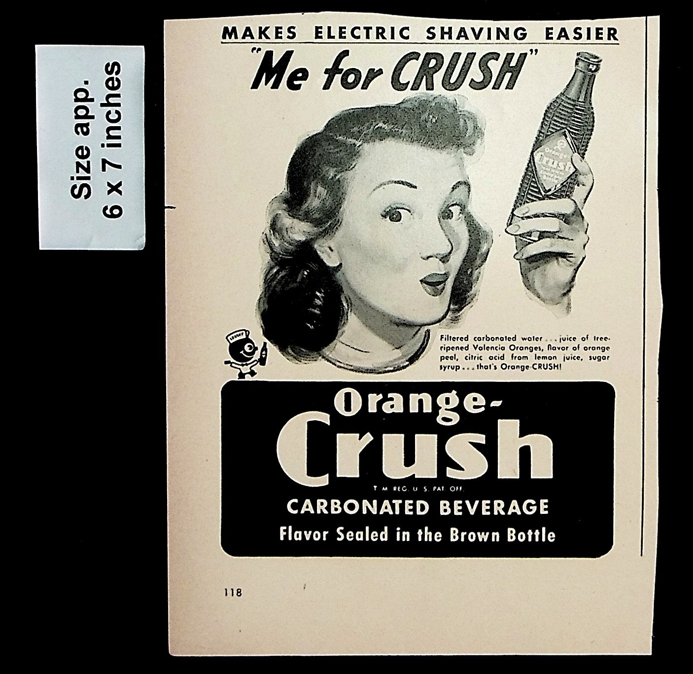 1948 Orange Crush Carbonated Beverage Drink Woman Face Vintage Print Ad 30989
