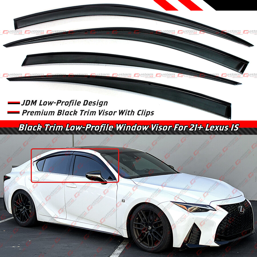 FOR 21-23 LEXUS IS300 IS350 PREMIUM BLACK TRIM WINDOW VISOR RAIN GUARD W/ CLIPS