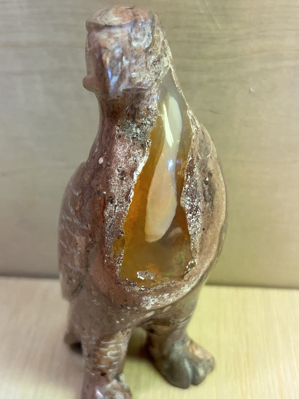 Carved Eagle in Stone Natural Matrix Fire Opal