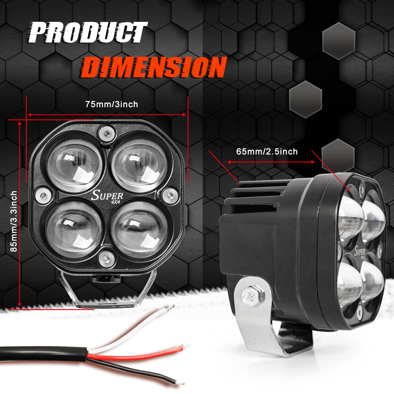 3" LED Motorcycle Headlight Yellow White Hi/Lo Spot Light Driving Fog Lamp ATV