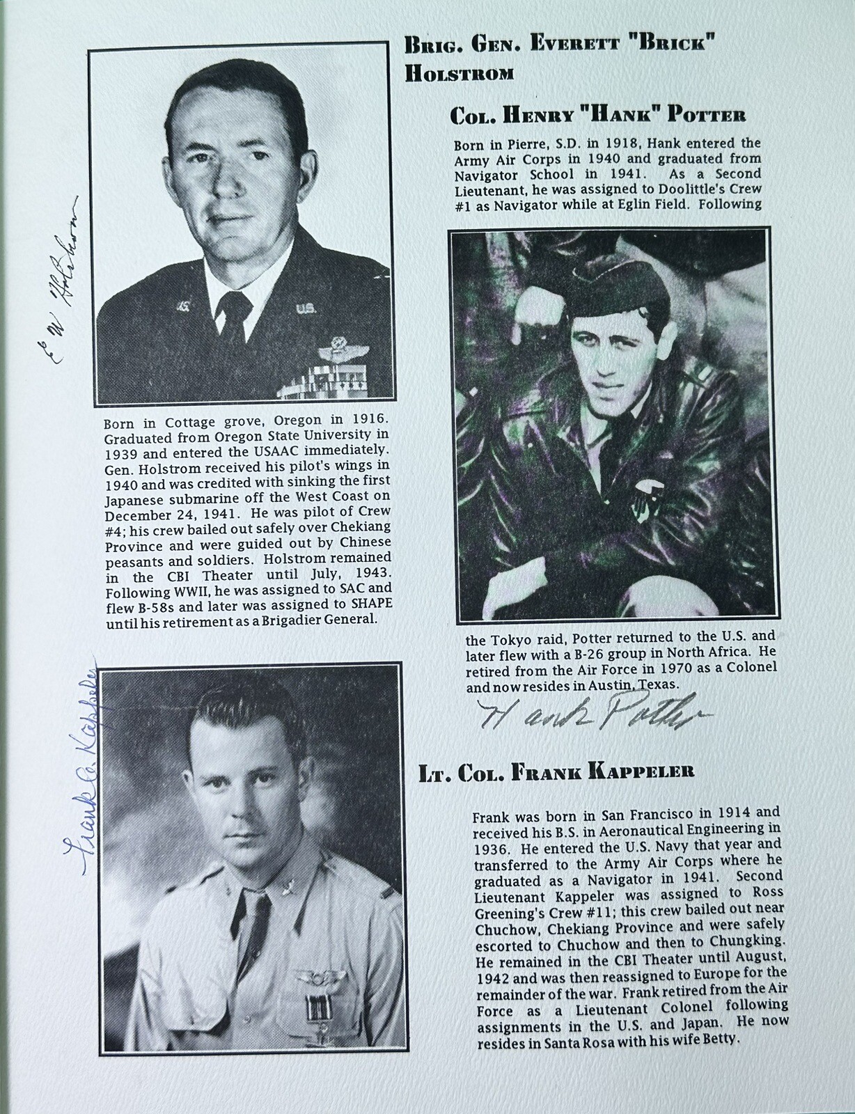 Signed Doolittle Tokyo Raiders Dinner Program - by Holstrom+Potter+Kappeler