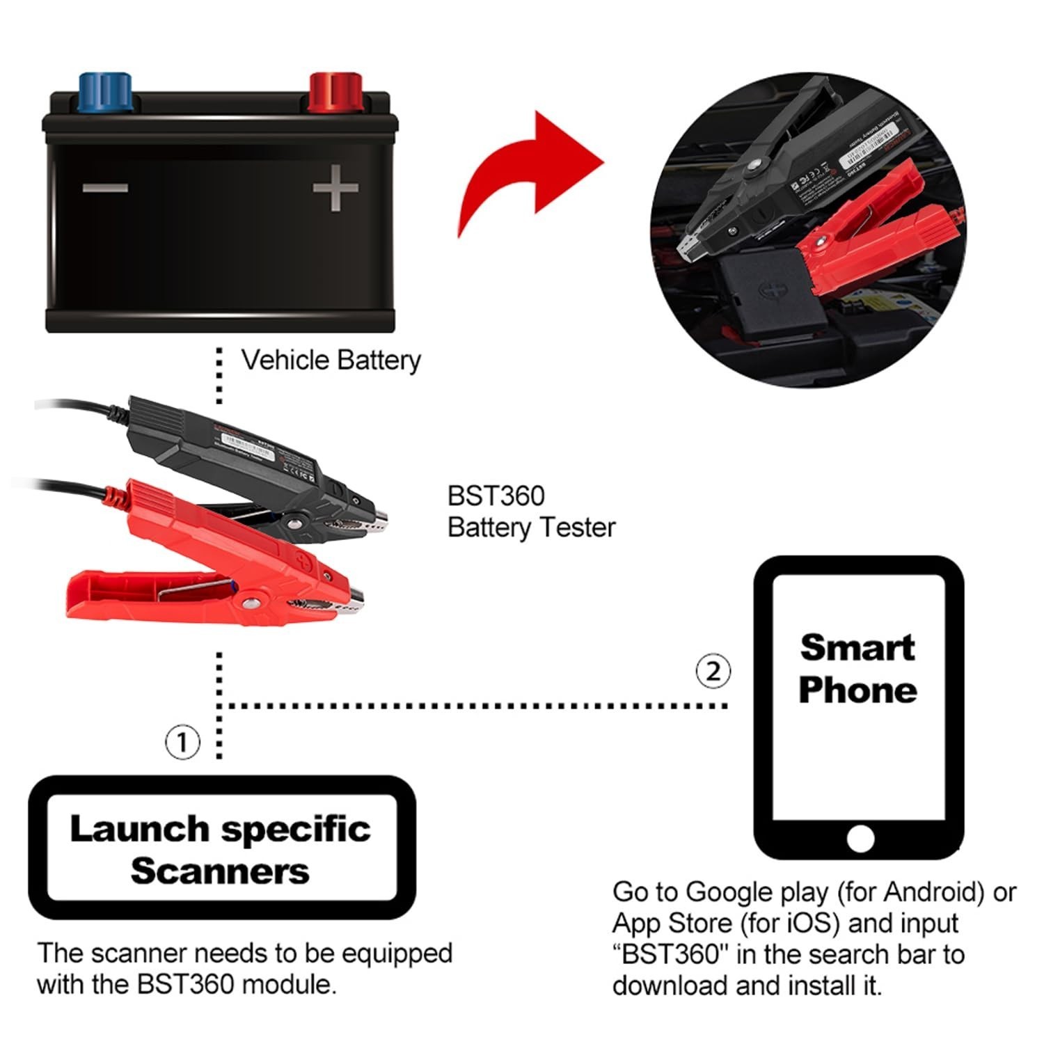 LAUNCH BST360 Car Bluetooth Battery Voltage Tester Automotive Cranking Charging*