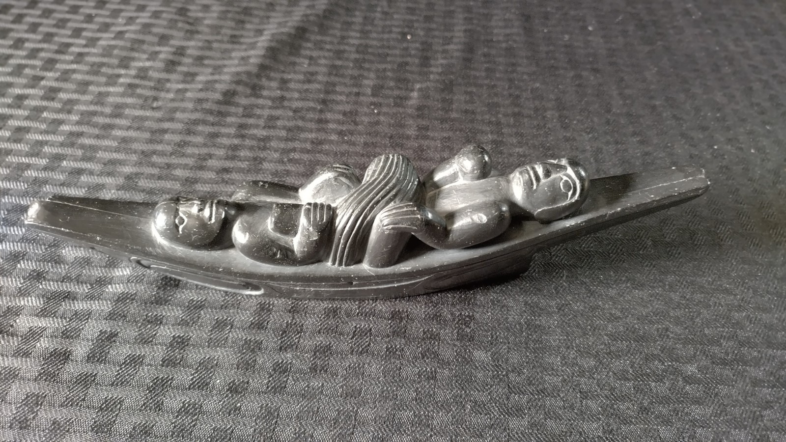 Haida Argillite Canoe Carving W/ Three Figures - Patina Possibly Early 1900s