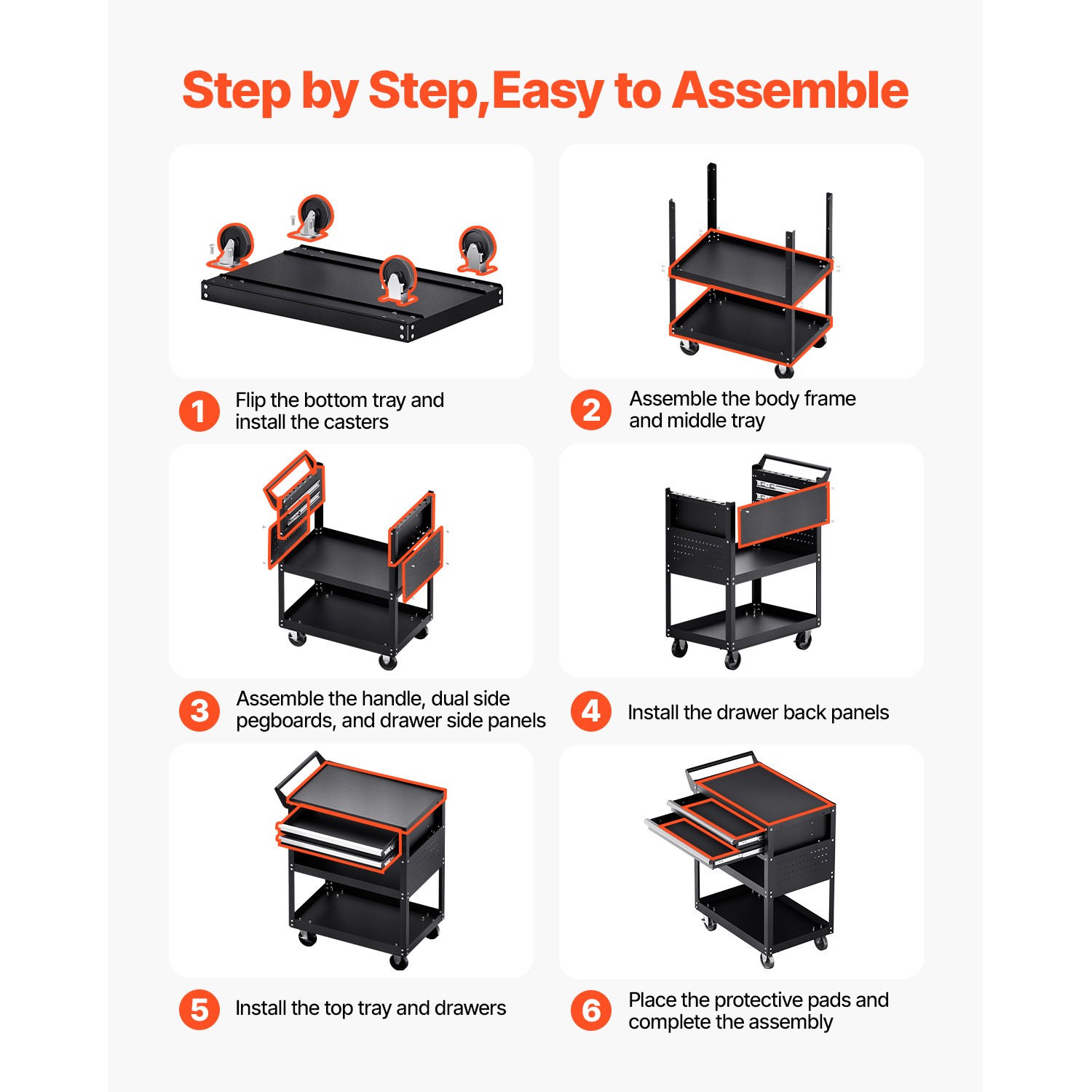 5-Tier Tool Cart on Wheels 400 lb Rolling Work Cart with Drawer & Pegboard
