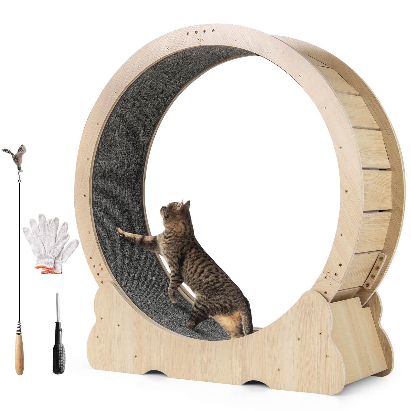 Cat Exercise Wheel w/ Carpet &Lockable Mechanism Non-slip Wide Base Wide Base
