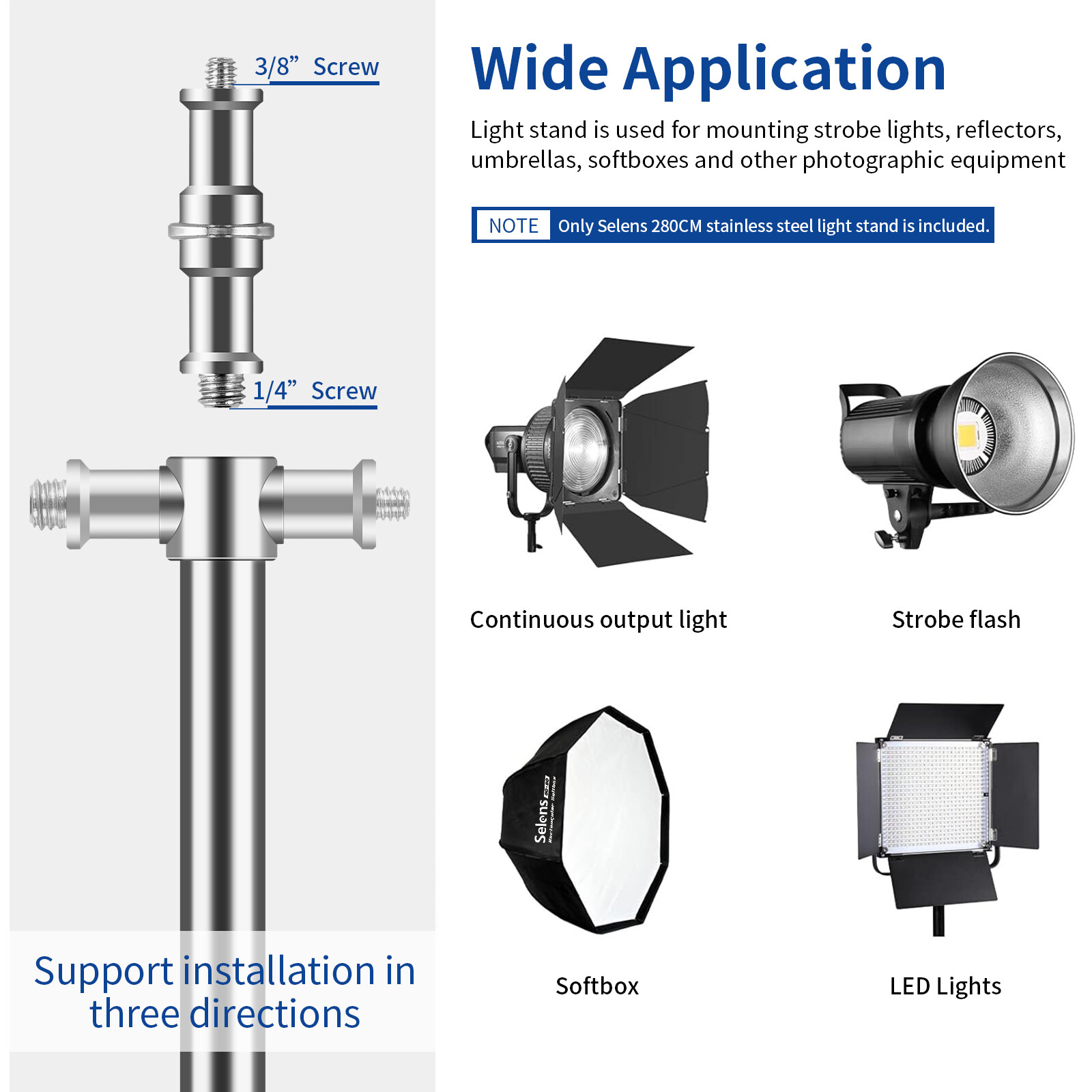 2PCS Heavy Duty Light Stand Tripod Spring Damped Stainless Steel 9.2ft