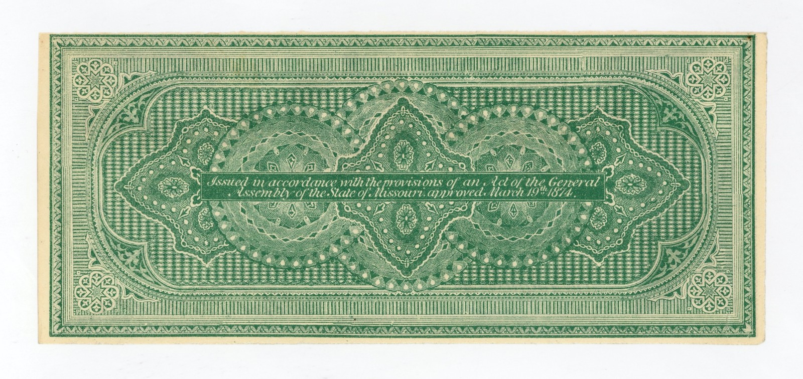 1874 Cr.UG51 $24.25 The State of MISSOURI War Claim Certificate Ch.AU