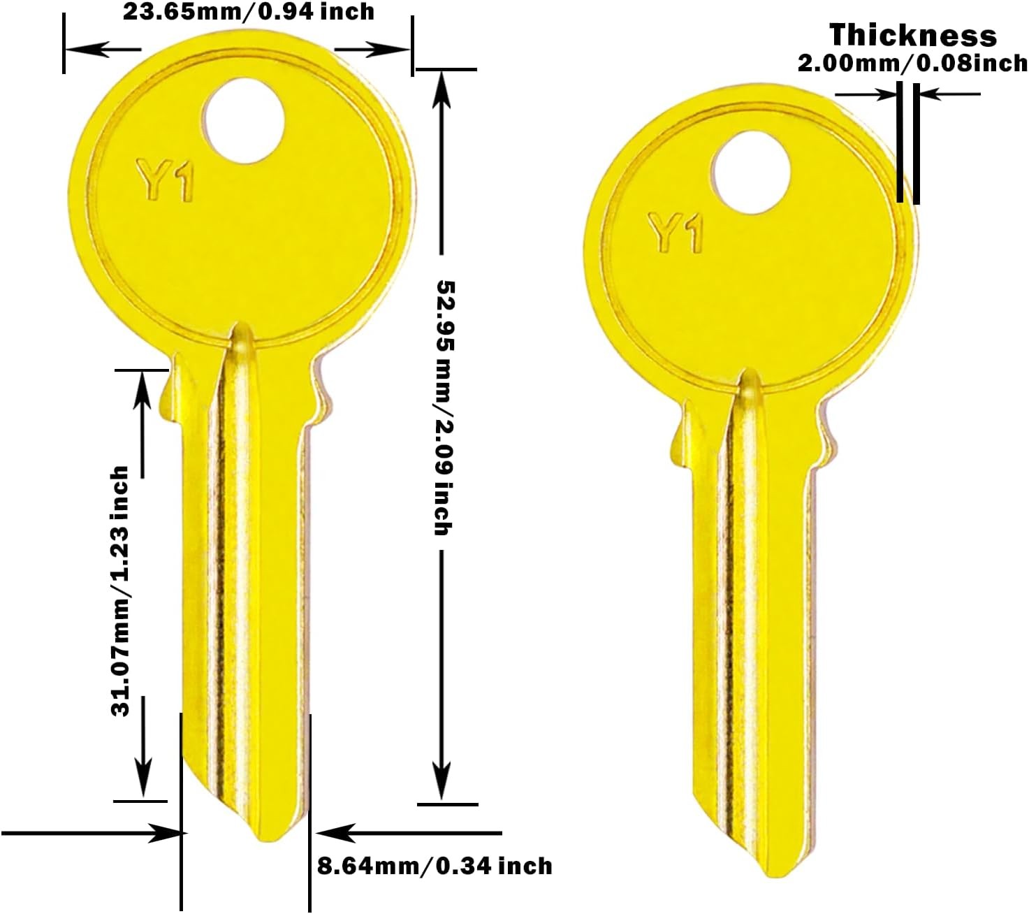 Brass Finish Key Blanks, Y1 Uncut Blank Keys, 5YA1 Key Blanks Pack of 100 Keys