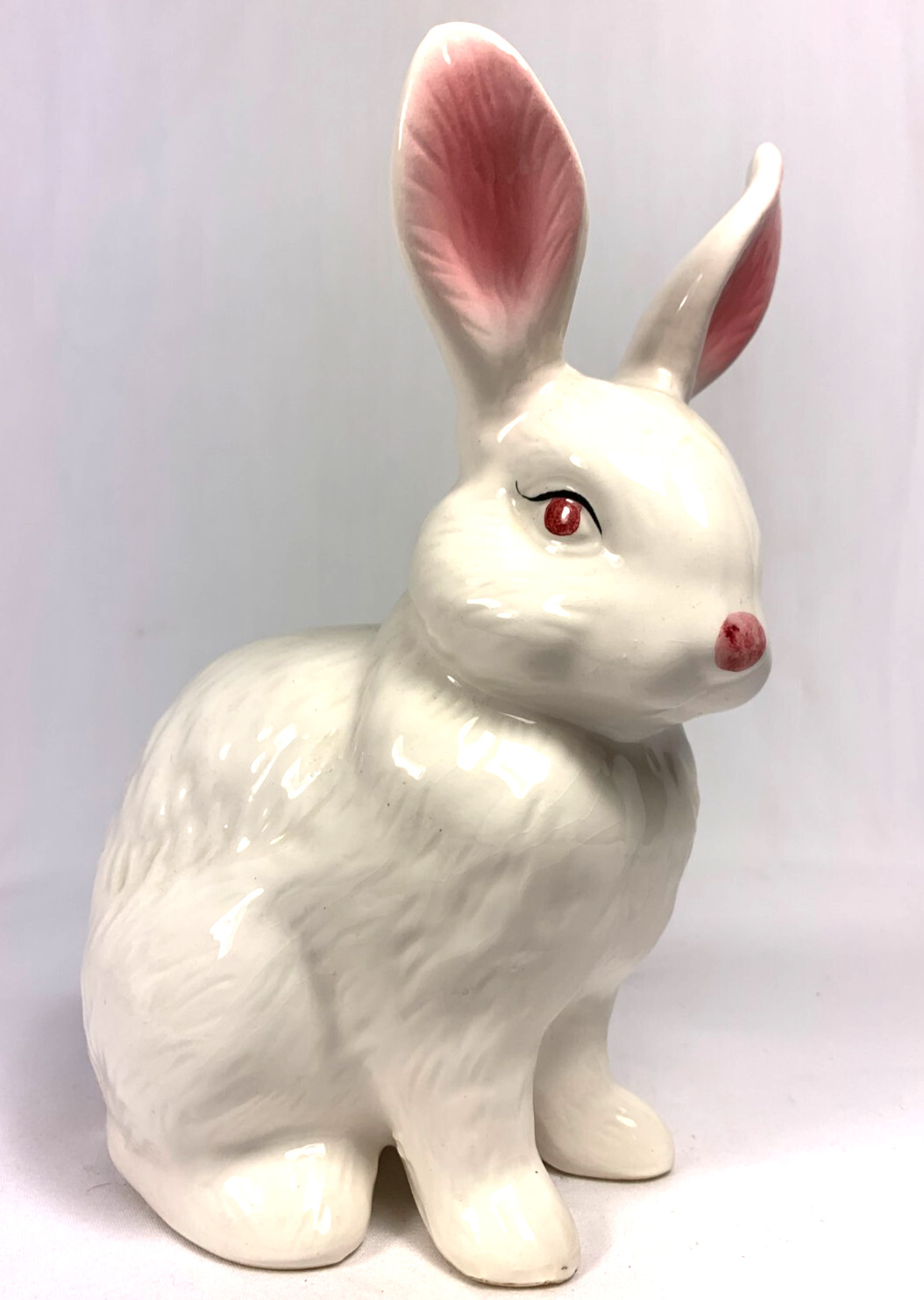 Easter Rabbit Figurine Pink Eyes & Ears Porcelain Propped Ears