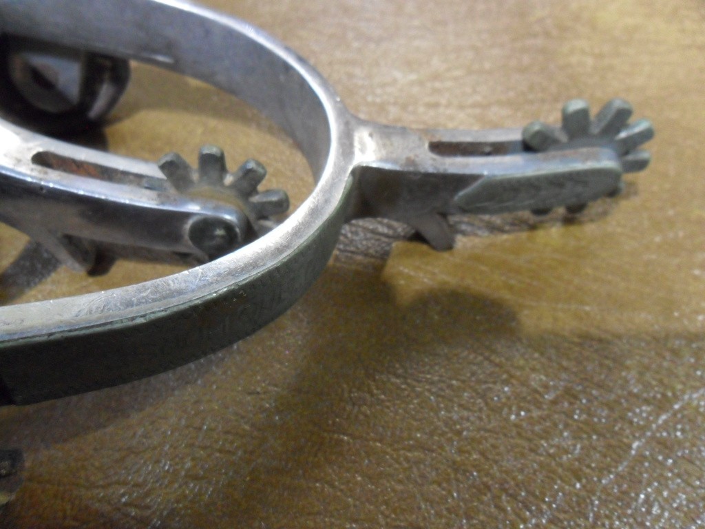 Vintage Crockett Stainless Spurs W/ Leather Straps Cutting Horse 55 Etched