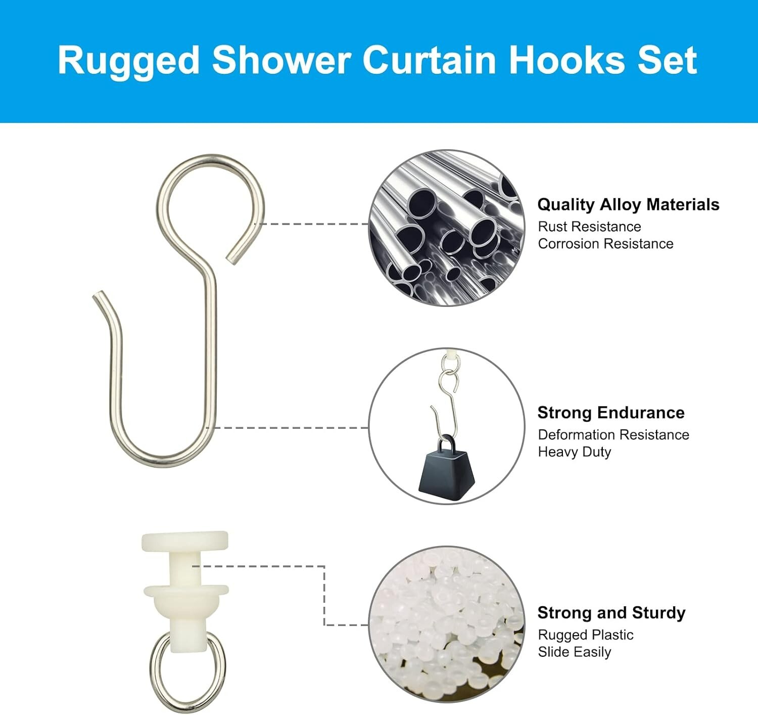 80 Pcs Curtain Hooks and Gliders Window Curtain Bathroom Shower Stainless Steel