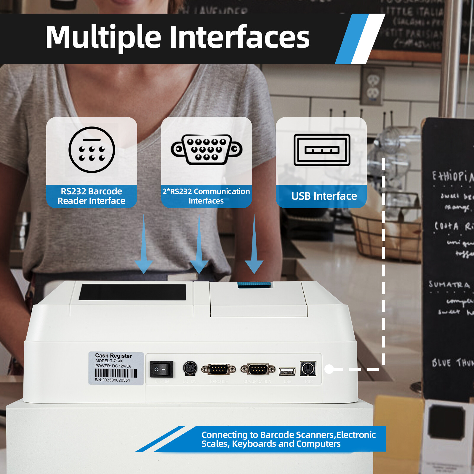 Electronic Cash Register 48Key POS Casher Digital LED Display with Drawer Retail