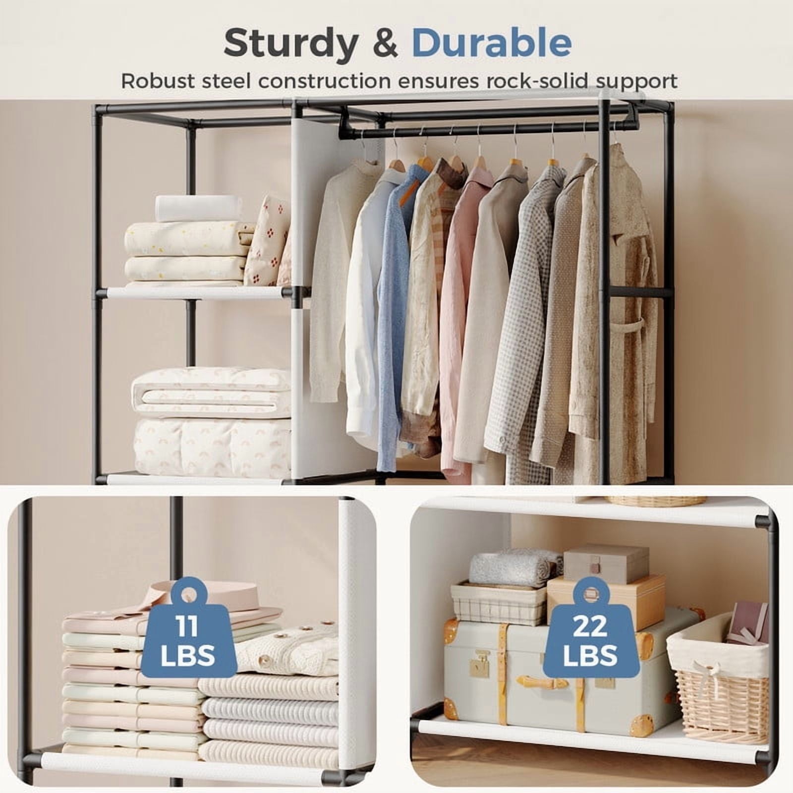 Heavy-duty hanging clothes rack with fabric cover, portable freestanding multi