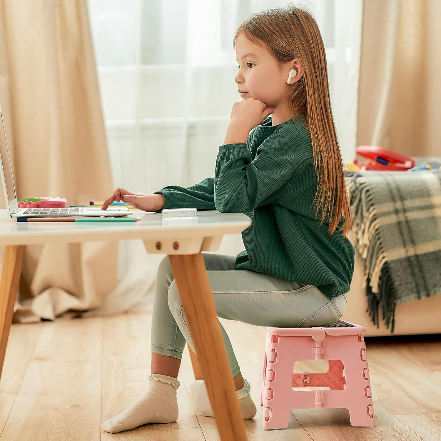 9" Folding Step Stool for Adults and Kids Holds Up to 300 lbs,Non-Slip Folding S