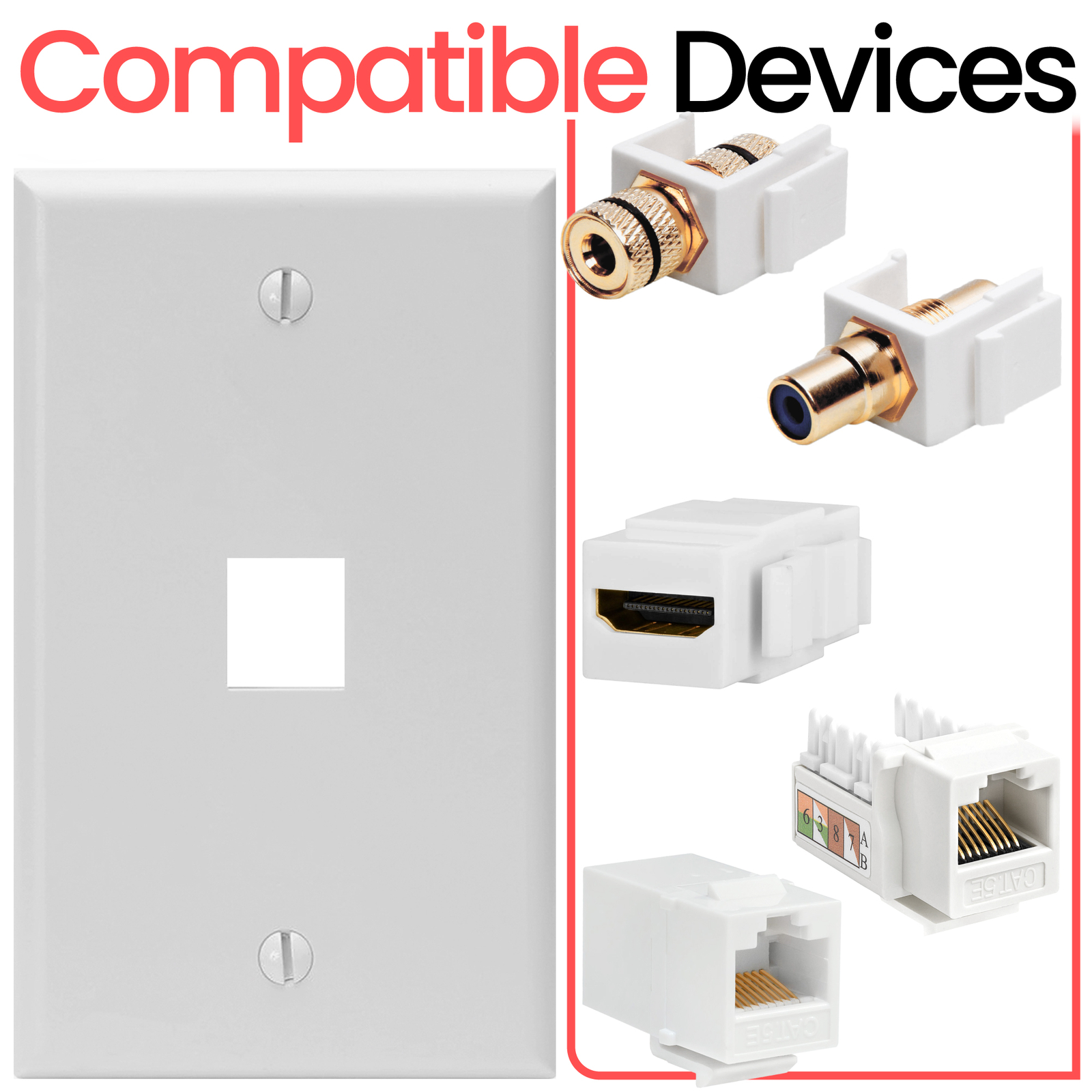 Keystone RJ45 Wall Plate Jack Insert CAT5e CAT6 White Lot