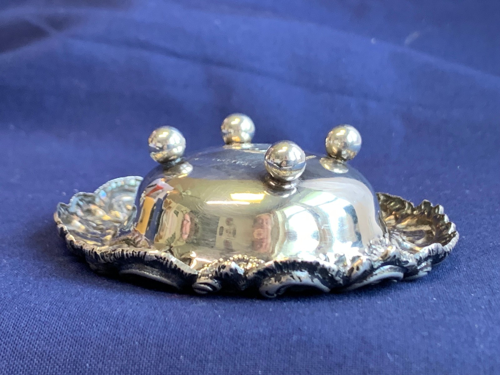 Antique Sterling Silver Condiment Dish Master Salt Cellar 37.84g Floral Repousse