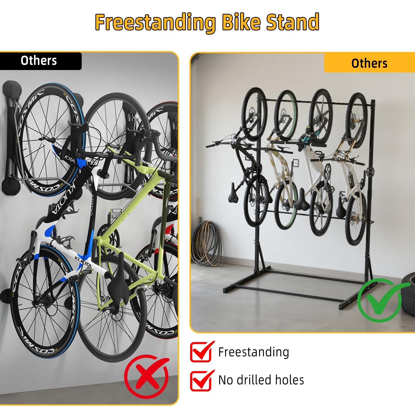Garage Bike Rack,Freestanding Bike Storage Rack,5 Bikes Vertical Bike Storage...