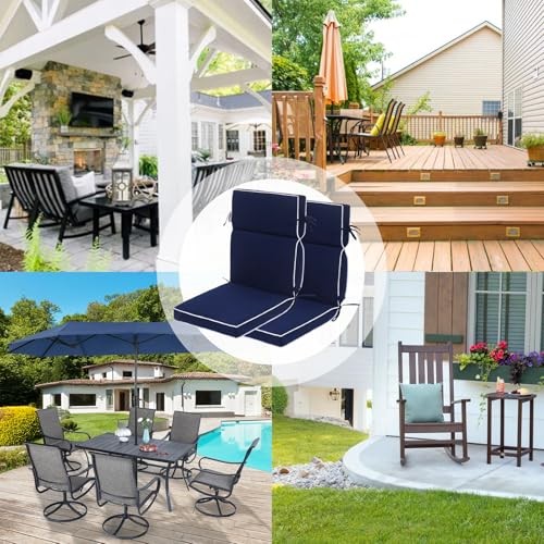 Outdoor Patio Chair Cushions Set of 2, Water Resistant Adirondack Navy Blue