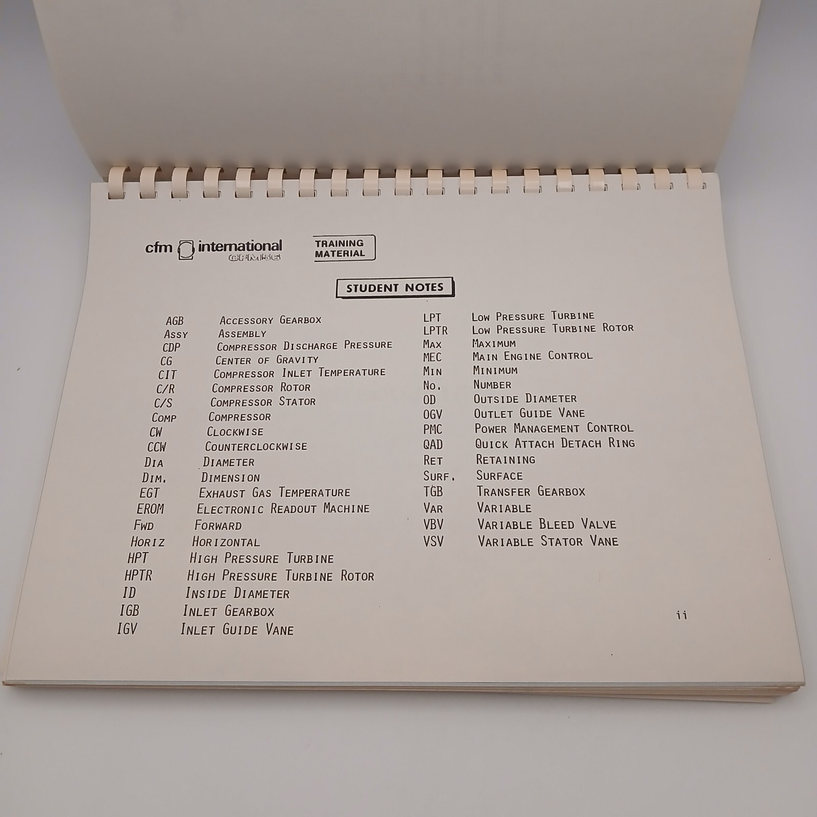 Vintage CFM International CFM56 Turbofan Engine Basic Students Notebook Manual