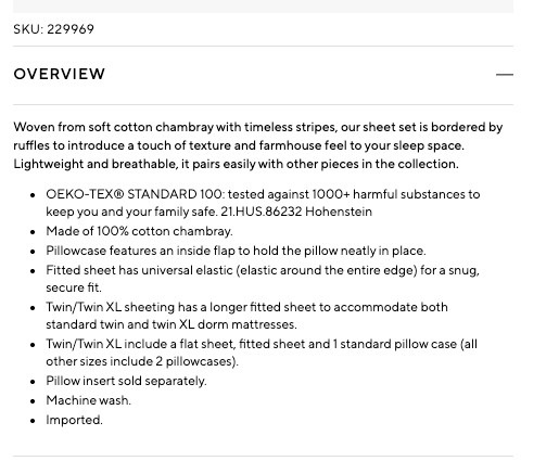 Pottery Barn Teen WASHED COTTON RUFFLE STRIPE QUEEN SHEET SET CHAMBRAY BLUE NEW