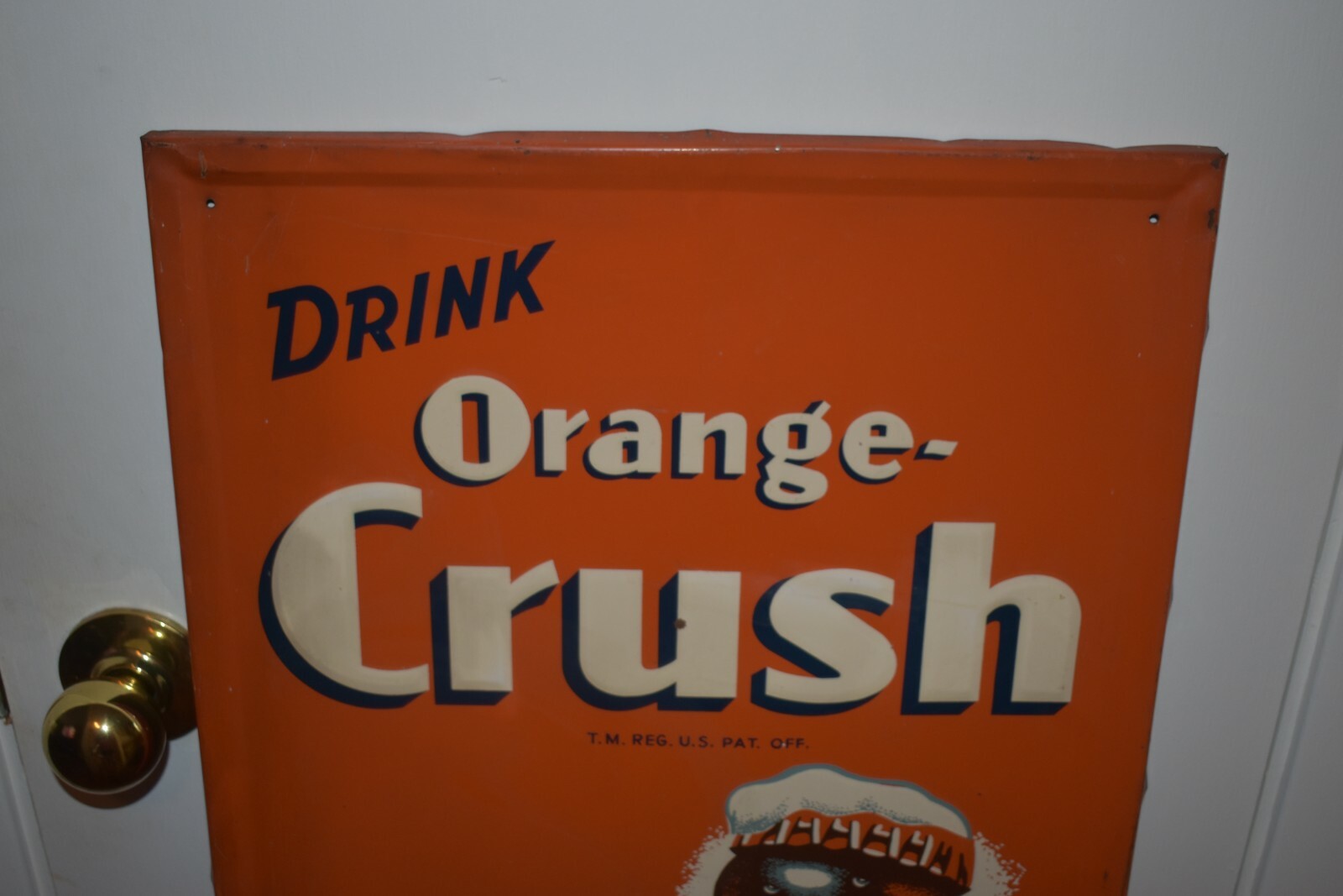 RARE Vintage DRINK ORANGE CRUSH SODA POP BOTTLE Metal ADVERTISING VERTICAL SIGN