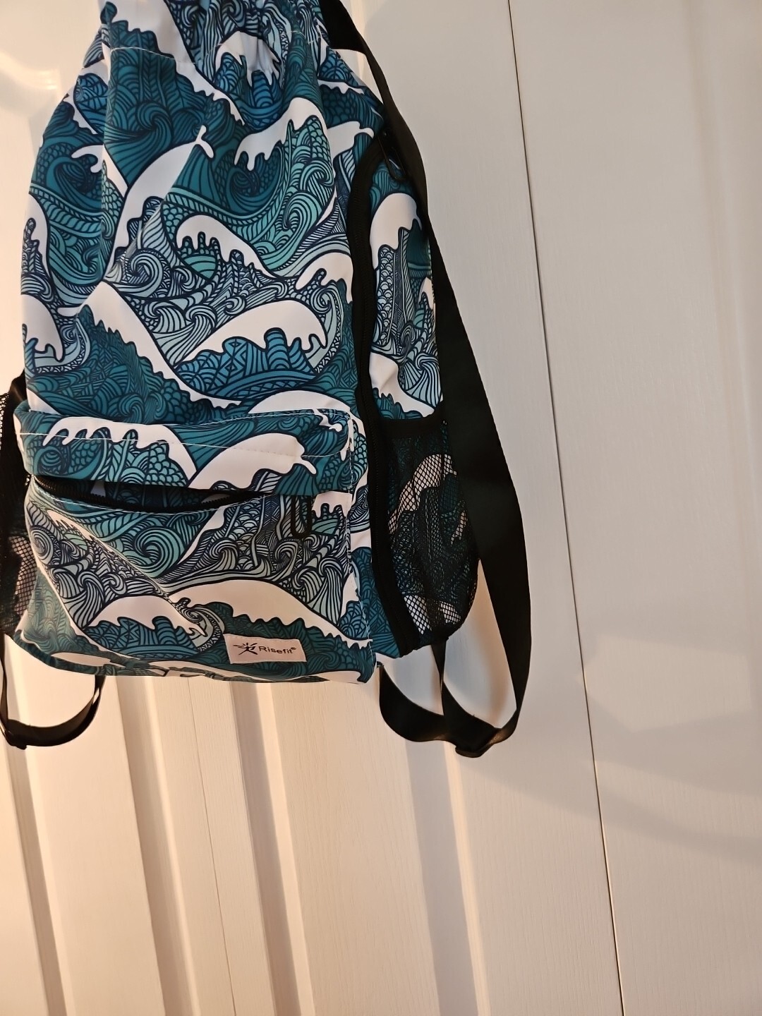 Risefit Drawstring Backpack with Mesh Pockets String Gym Bag Blue Waves