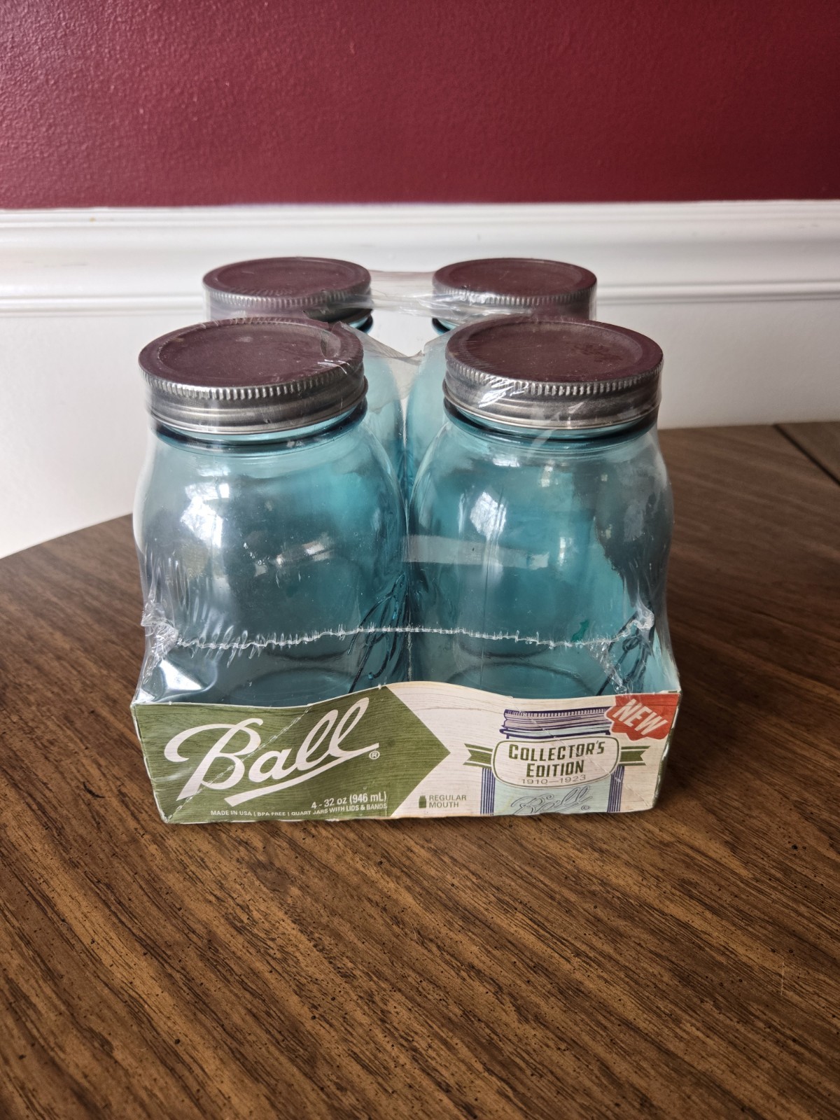 Ball Quart Mason Jars Regular Mouth Collector's Edition 32oz Blue 4 Pack USA