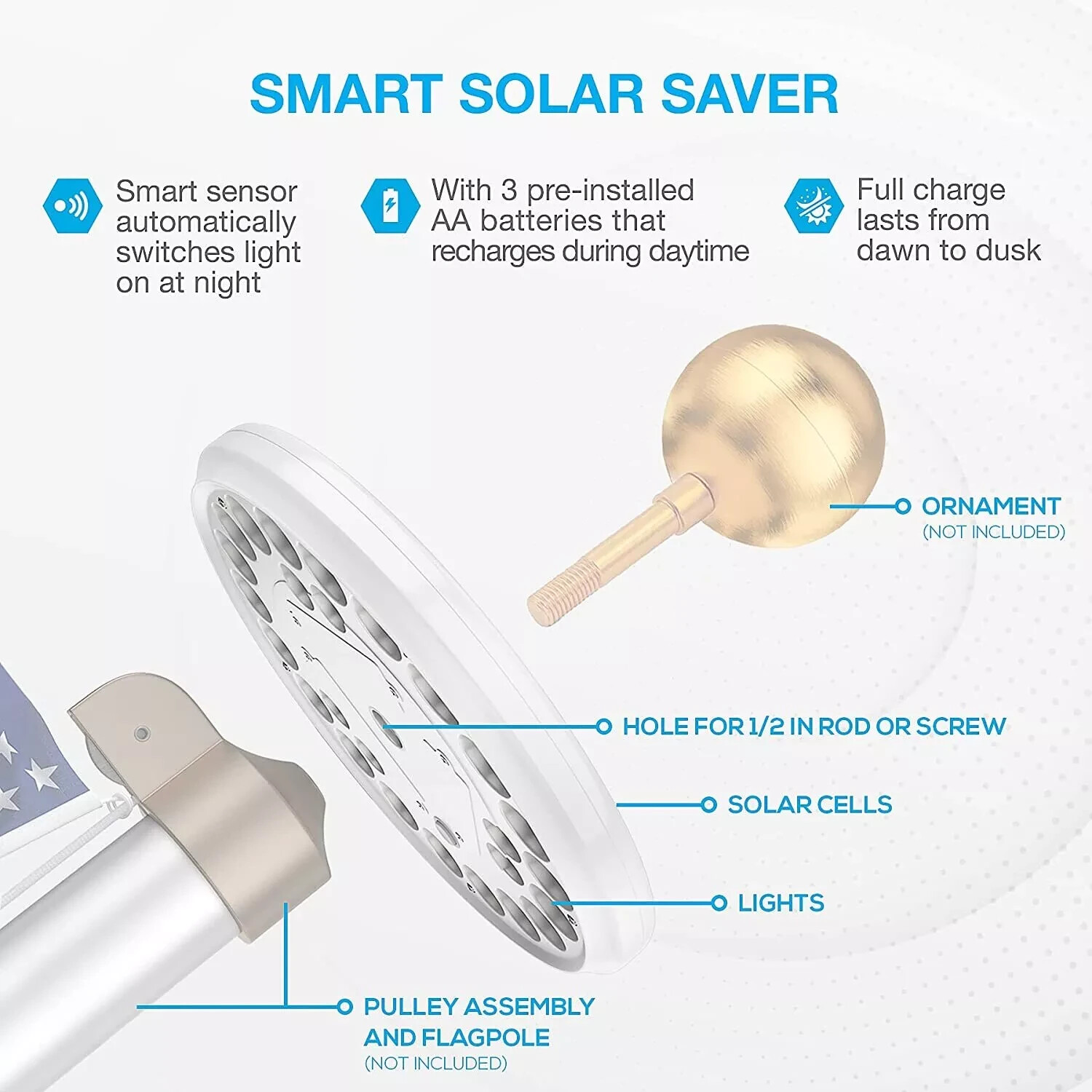 26 LED Solar Powered Flag Pole Light Auto Active Super Bright Outdoor Waterproof