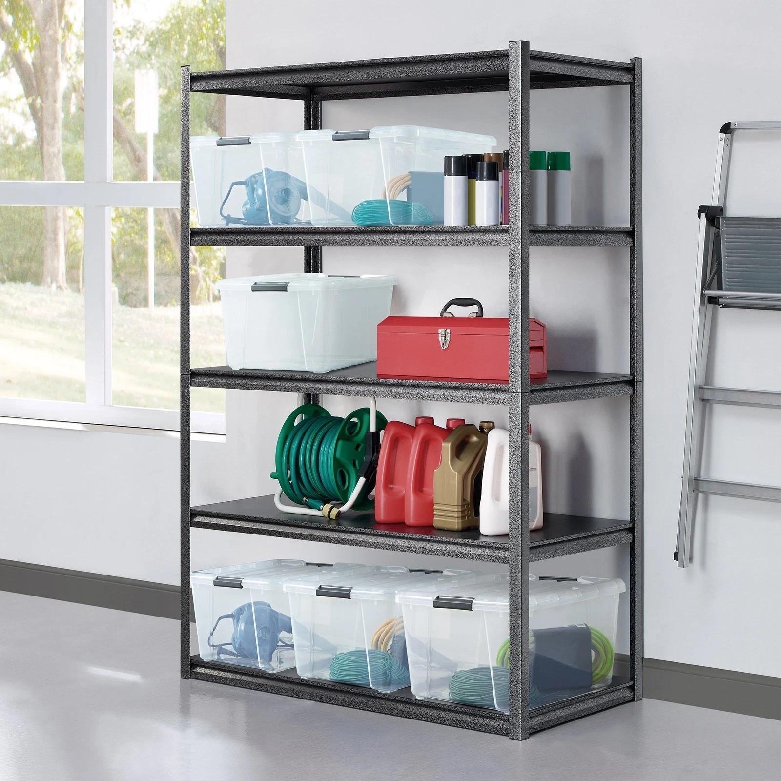Gorilla 5-Shelf Heavy Duty Z-Beam Steel Shelving Unit, 48"W x 24"D x 72"H, Black
