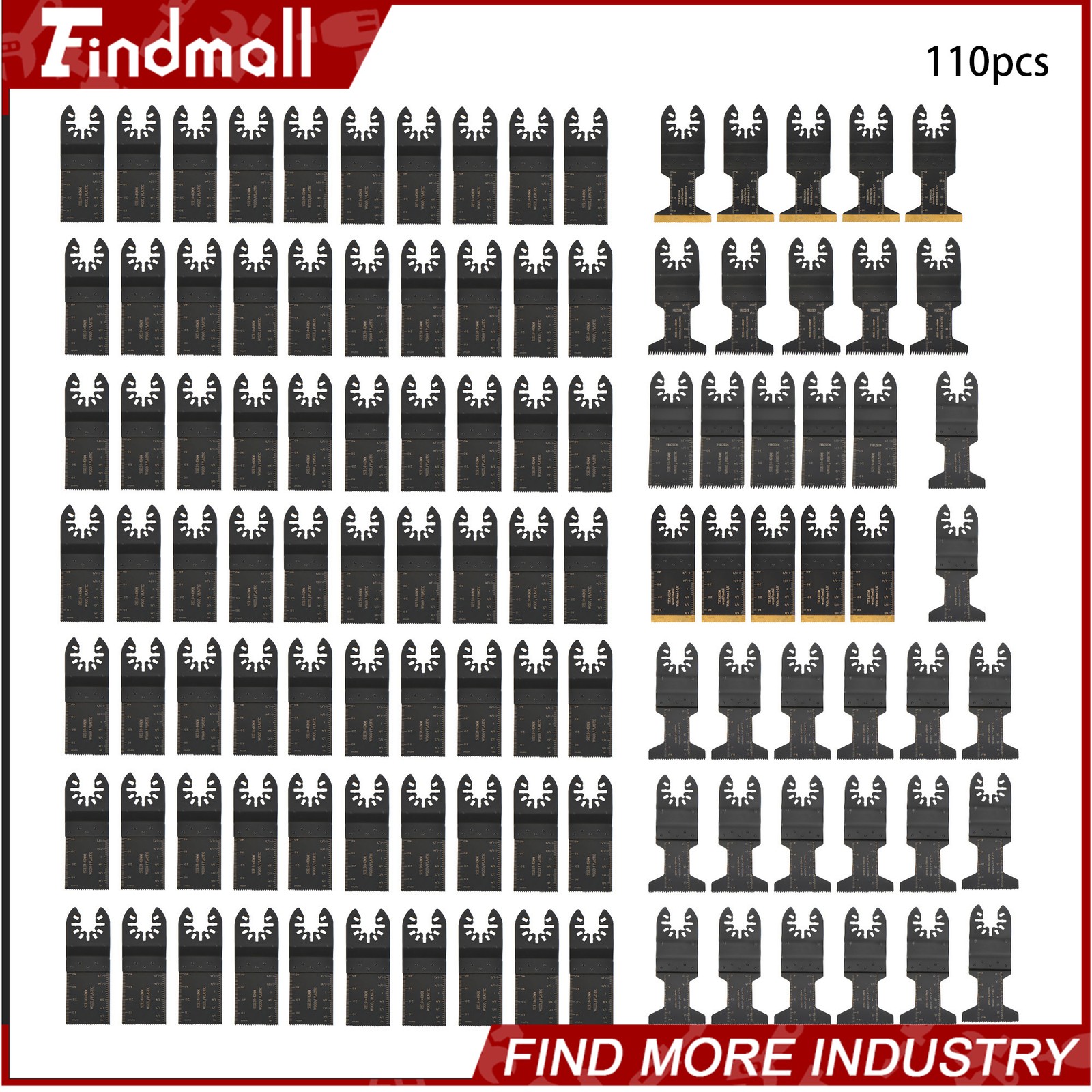 Findmall 110 PCS 6 Types Oscillating Saw Blades Multi Tool Blades for Soft Metal