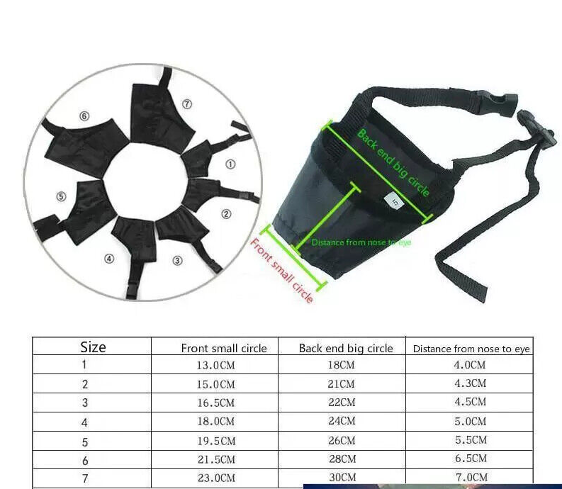 Adjustable Pet Dog Muzzle for XXS, XS, S, Medium, L, XL, XXL #1-#7 Dogs Safety