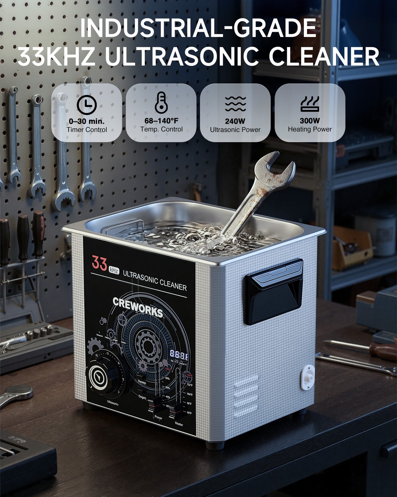 CO-Z 33kHz 10L Ultrasonic Cleaner w Adjustable Timer Power Degas & Gentle Mode