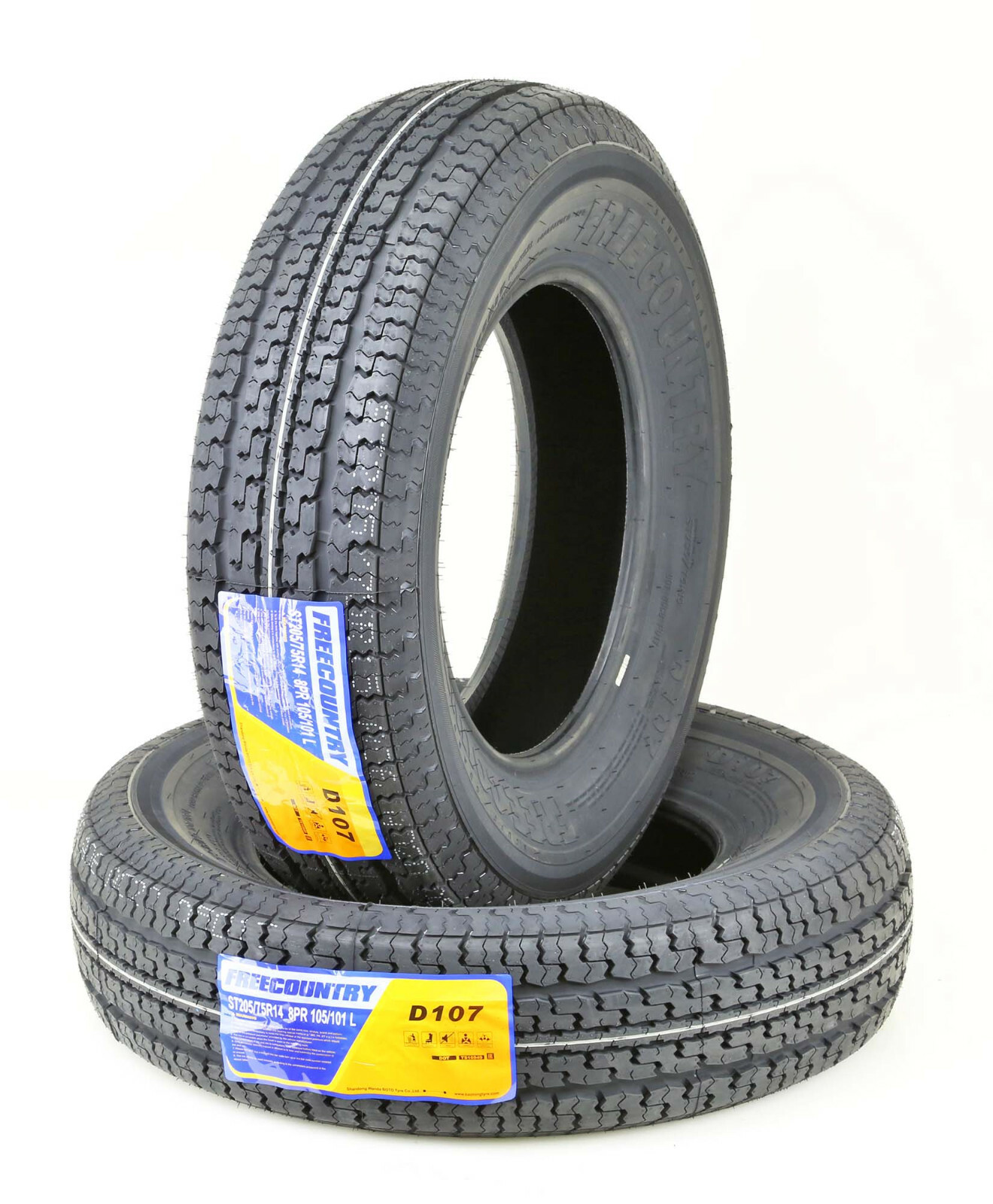 2 Trailer Tires ST205/75R14 Premium FREE COUNTRY 8 Ply LR D 105M w/Scuff Guard