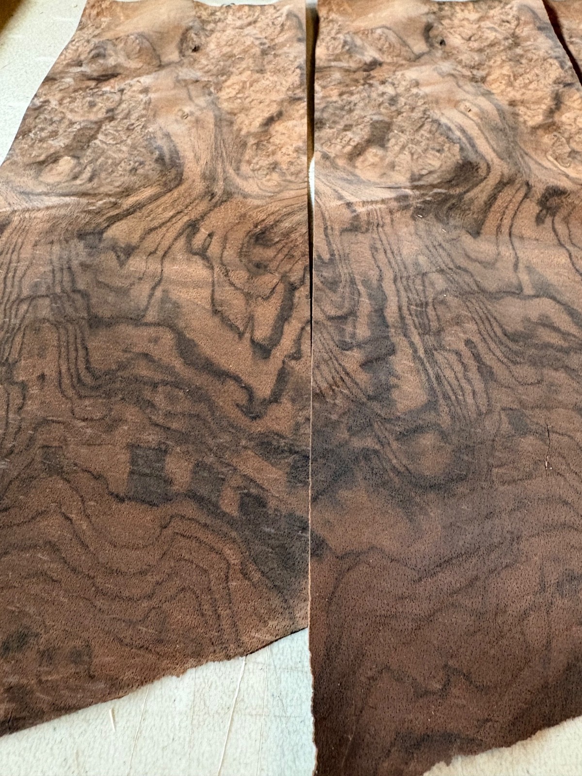 7 Burl walnut veneer wood veneer 5” X 15”. 1/42” thick
