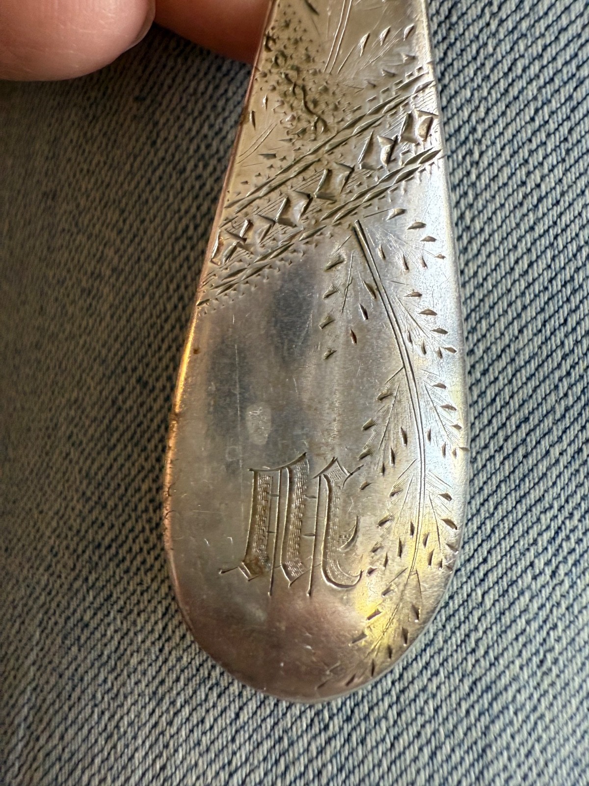 Beautiful antique Coin silver Butter knife spreader bright-cut Palmer Bachelder