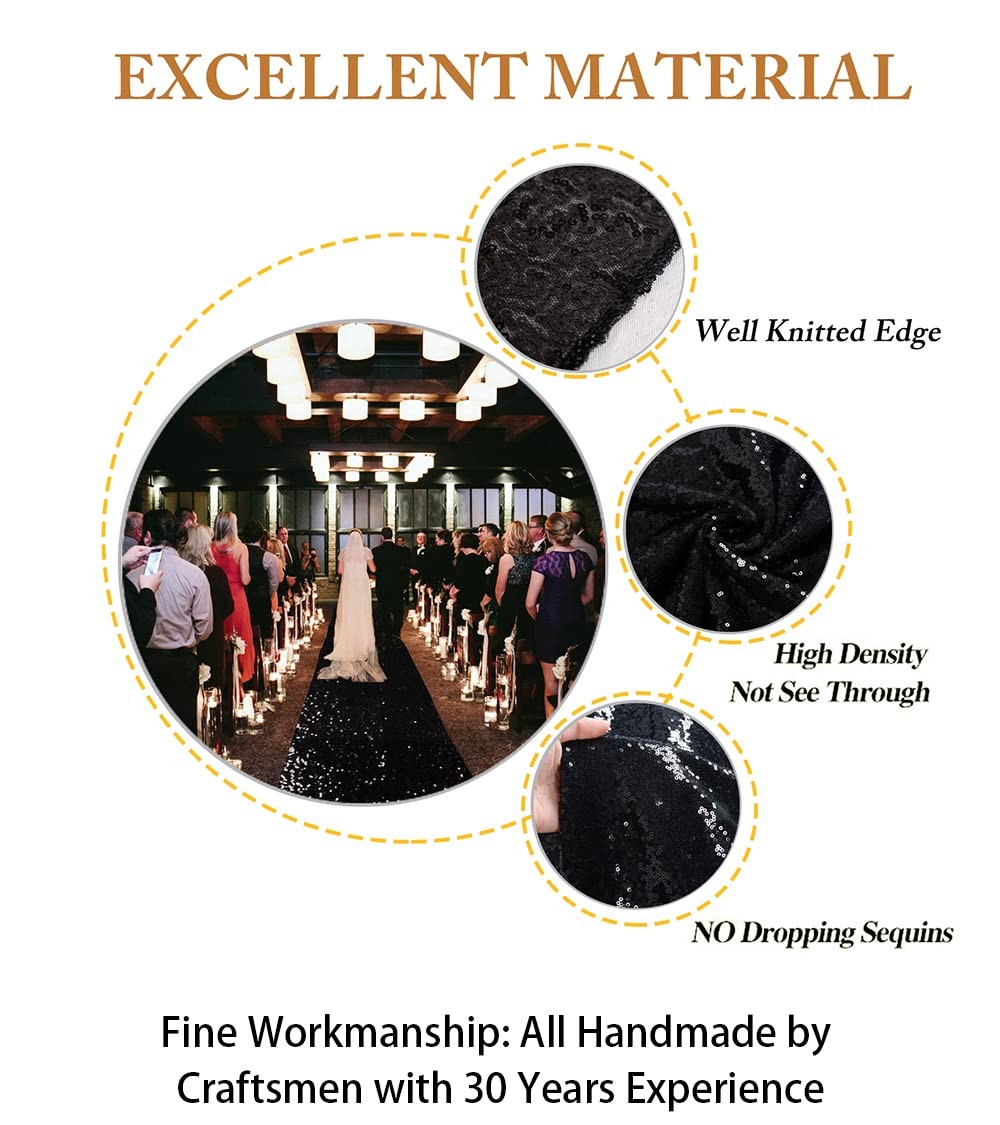 Sparkling Sequin Aisle Runner 4FTx20FT - Black Glitter Wedding Carpet,Sparkle...