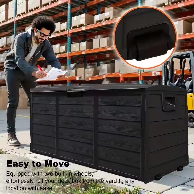 75 Gallon Outdoor Deck Storage Box Lockable Heavy Duty Plastic Garden Box