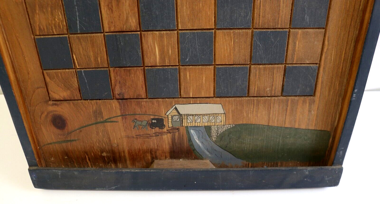 Vintage Handmade Amish Wall Art Checker Board Home Decor Country Farm Wood