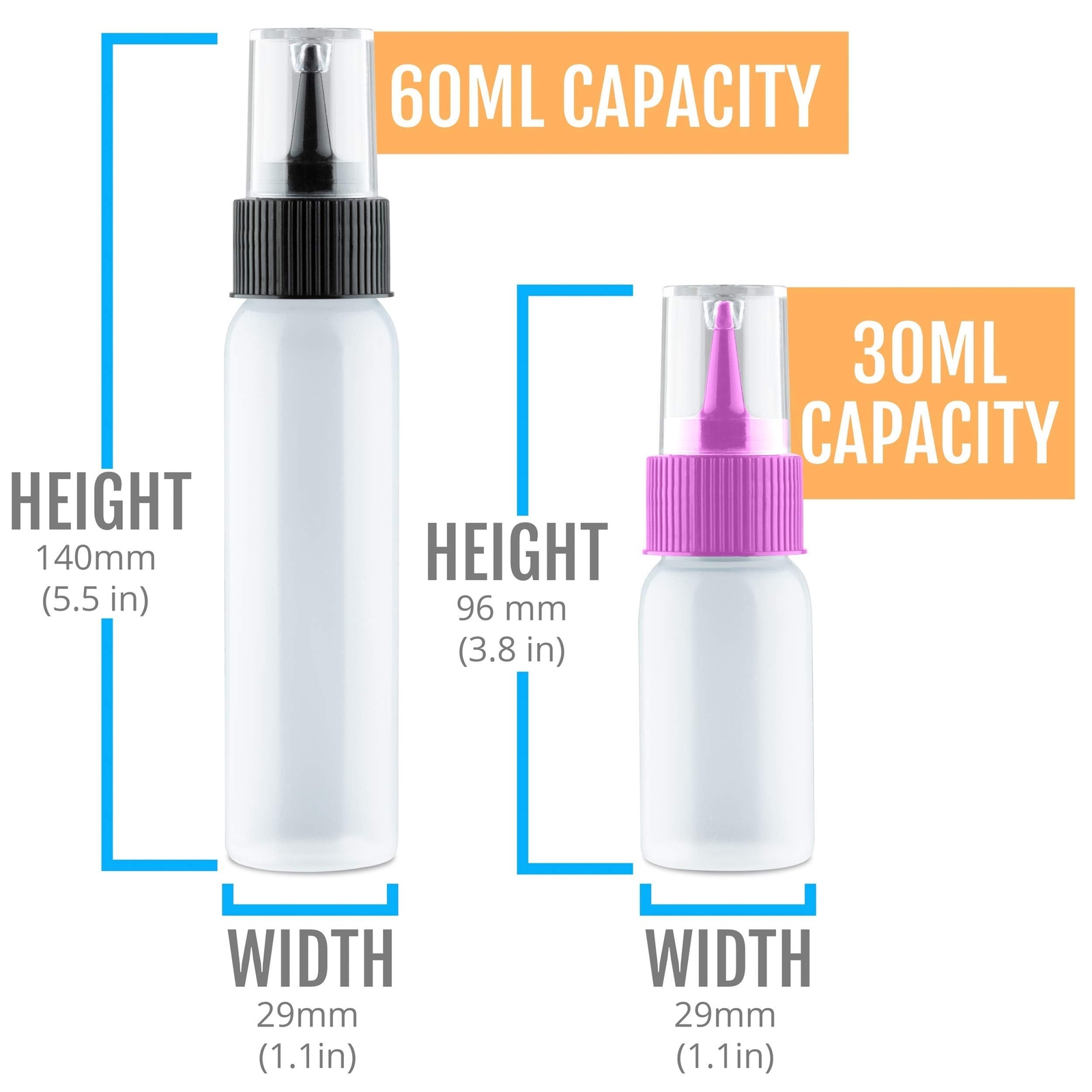 Free Hand Writer Bottles - 6 Easy Small Squeeze Bottles - 3 Each 1 and 2 Ounc...