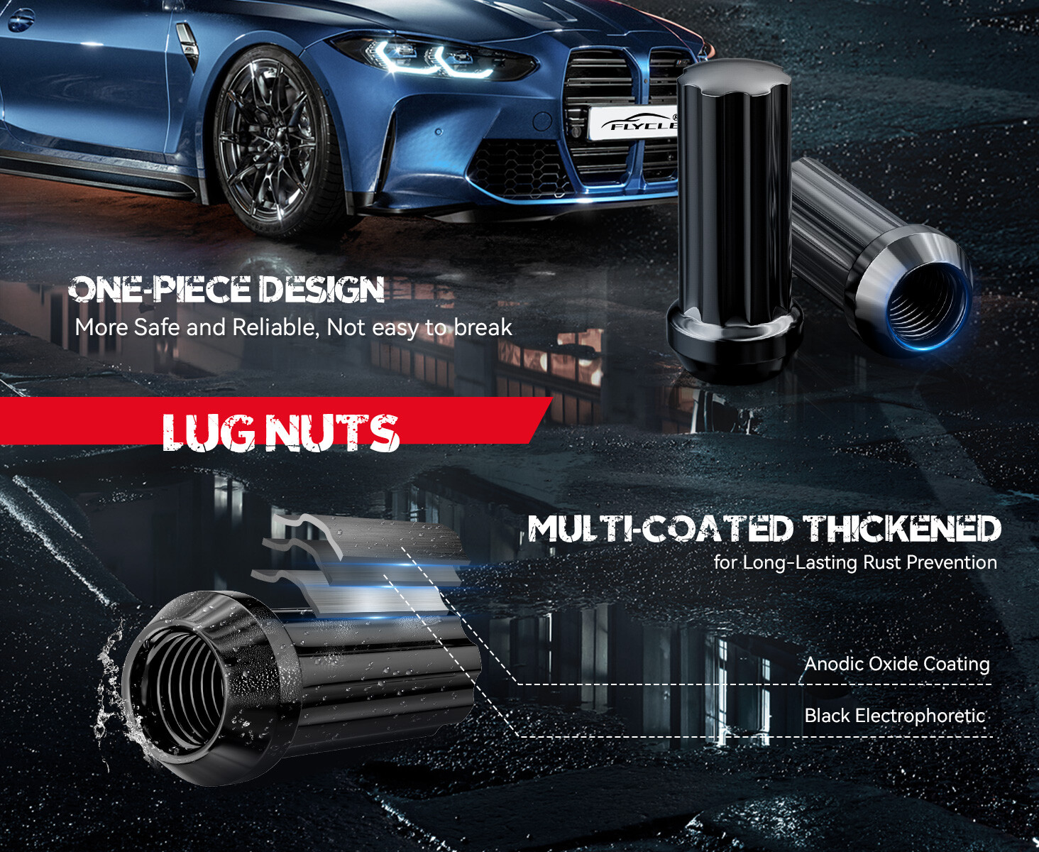 Set of 24 Epoch Spline Lug Nut Kit Black 14mm x 1.5 2" Tall M14x1.5 Super Duty