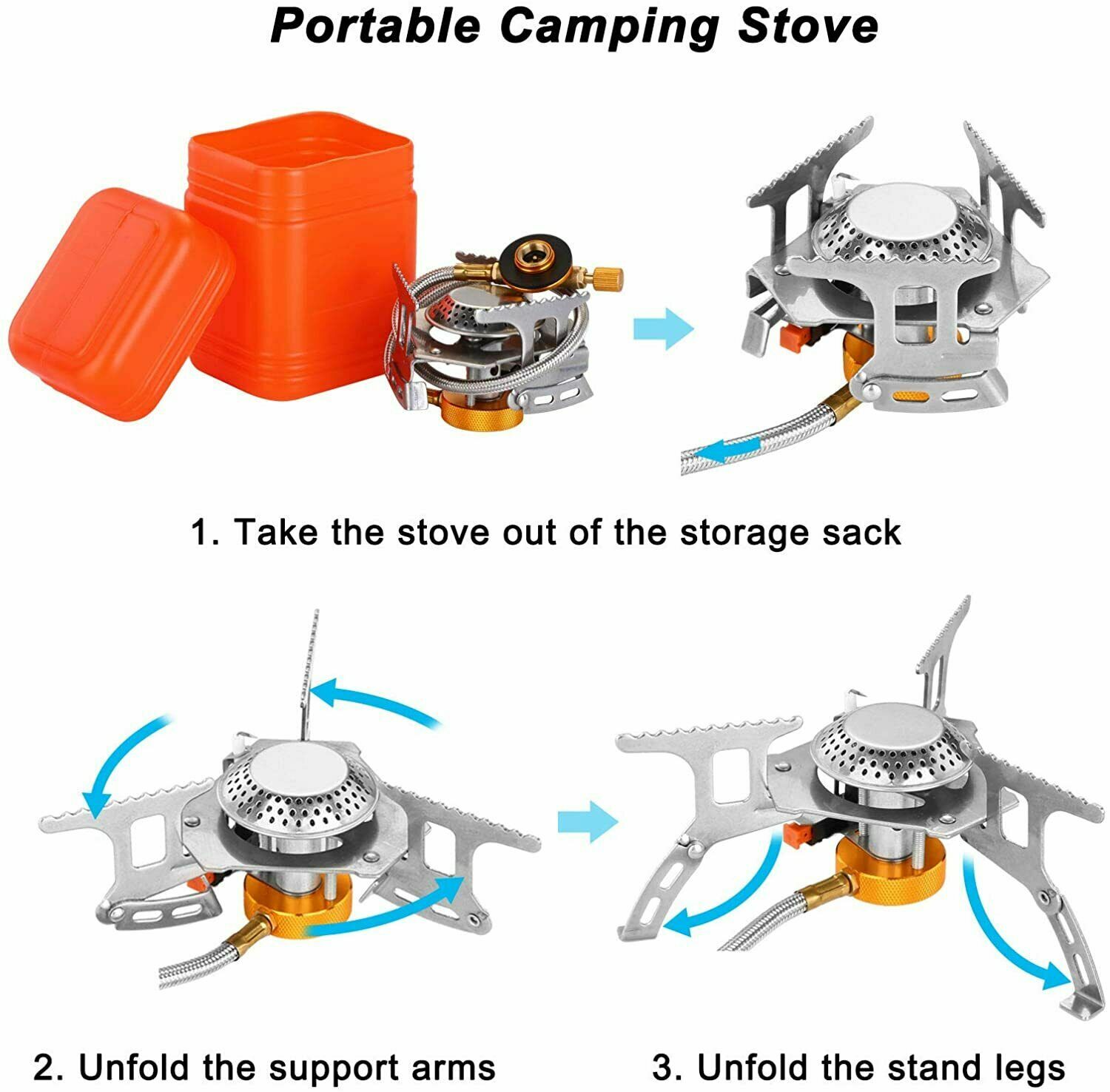 Butane Propane Burner Portable Gas Camping Stove w/Adapter Outdoor Hiking Picnic