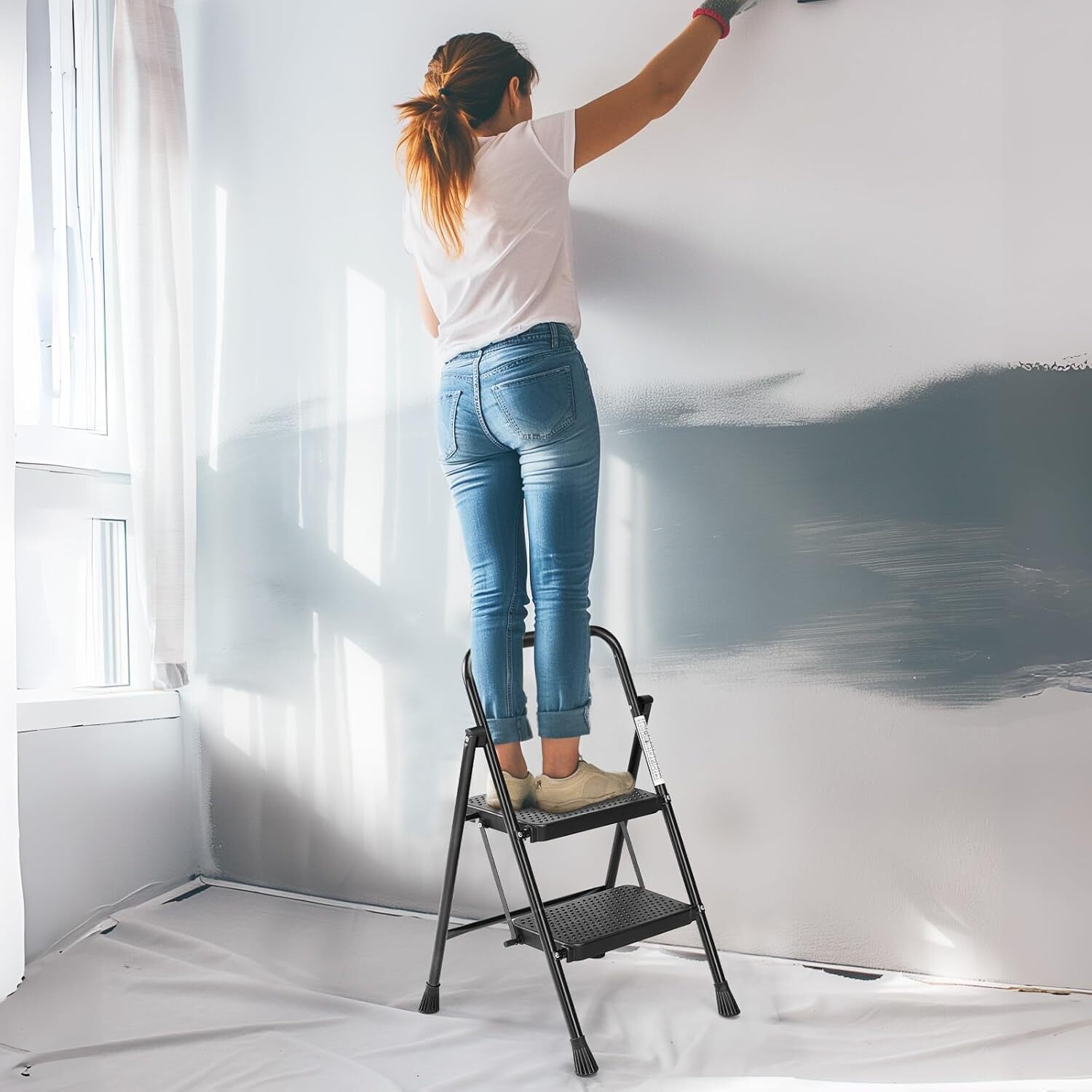 Step Ladder 2 Step Folding Step Stool for Adult Outdoor 800lbs Heavy Duty Sturdy