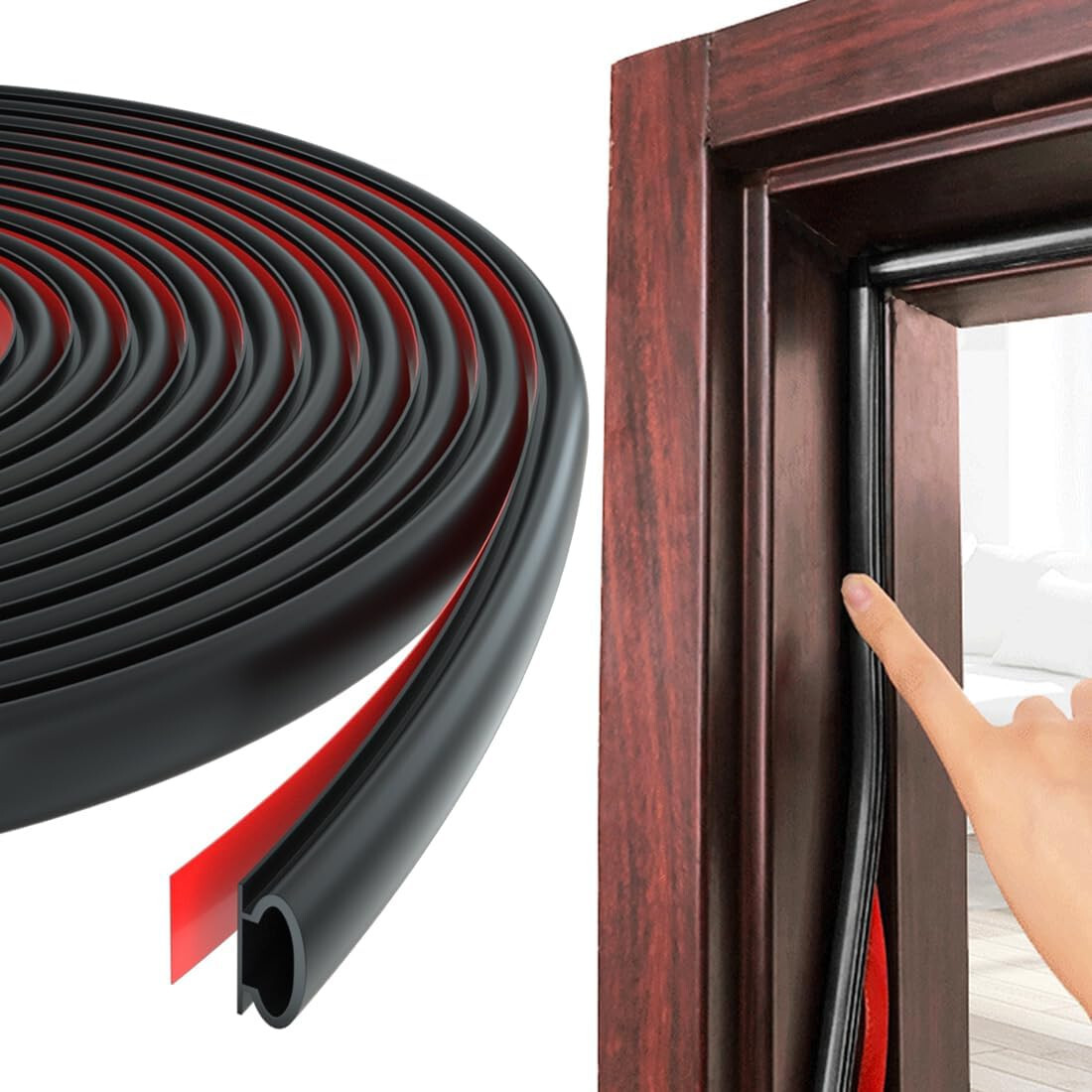 50 FT D-Shape Door Seal Strip Self-Adhesive Soundproof Weather Stripping Black