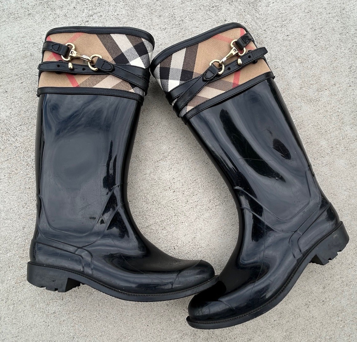 Women's BURBERRY Rubber NOVA CHECK Rain Boots sz 38