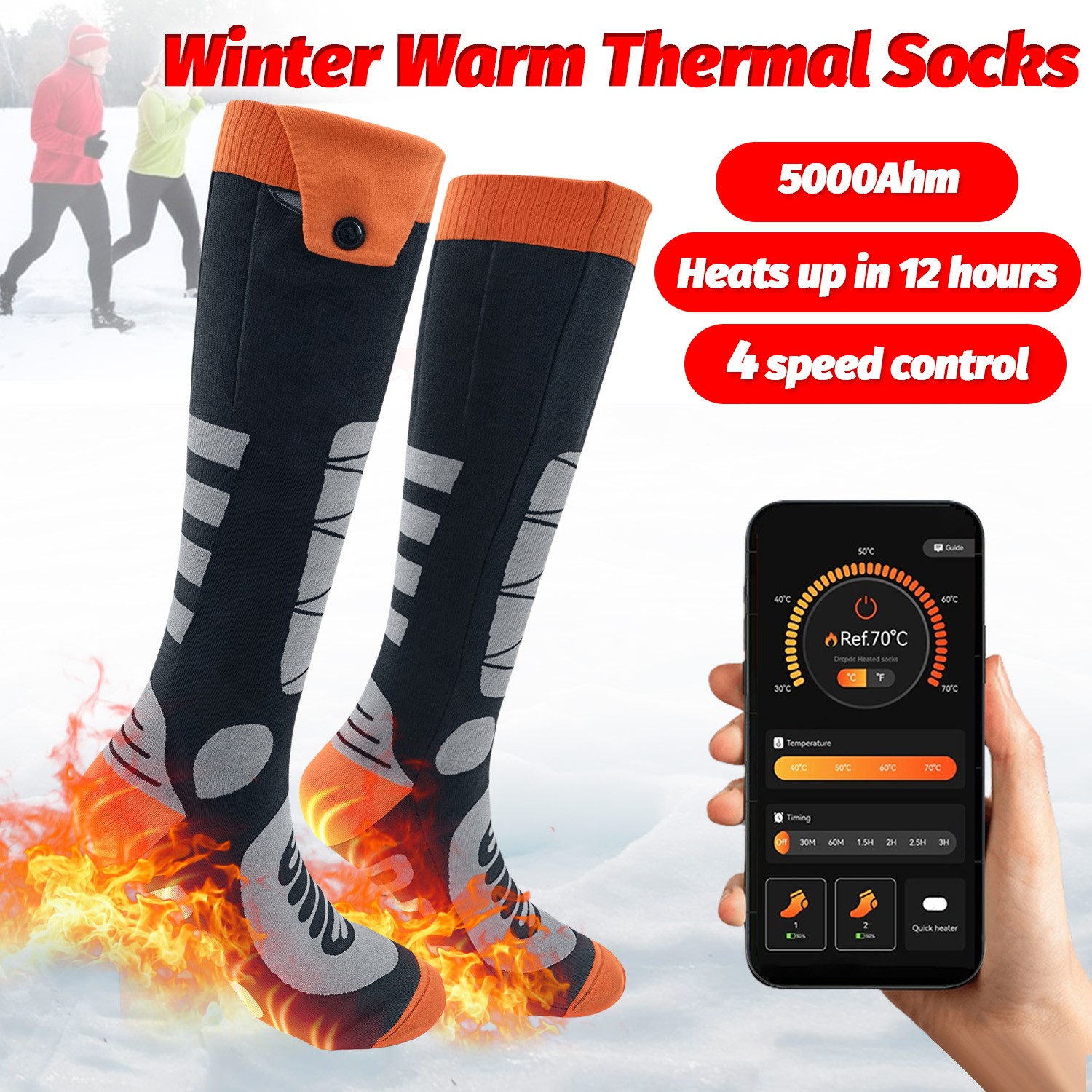 Electric Heated Socks for Men Women APP Control 5000mAh Rechargeable Battery