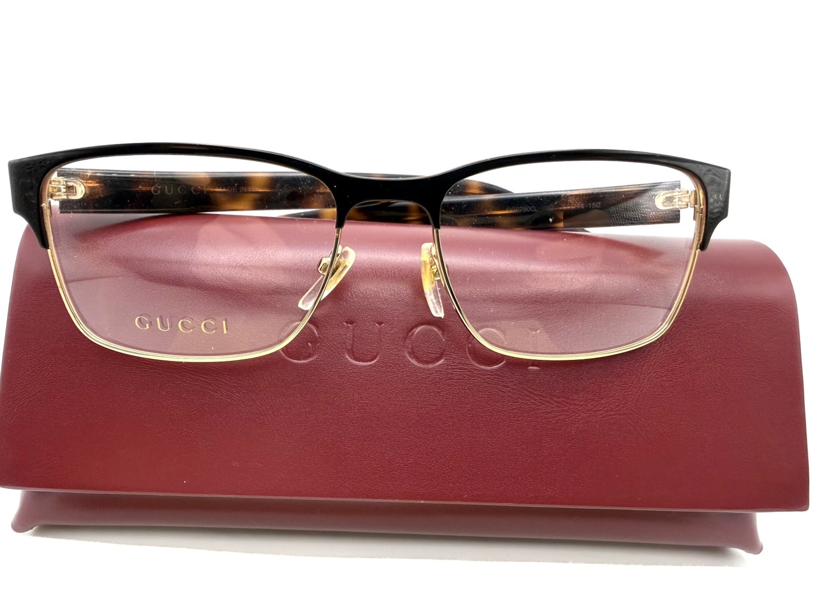 Gucci GU0750O 002 Black & Gold Eyeglasses frame Tortoise Temples 56mm New