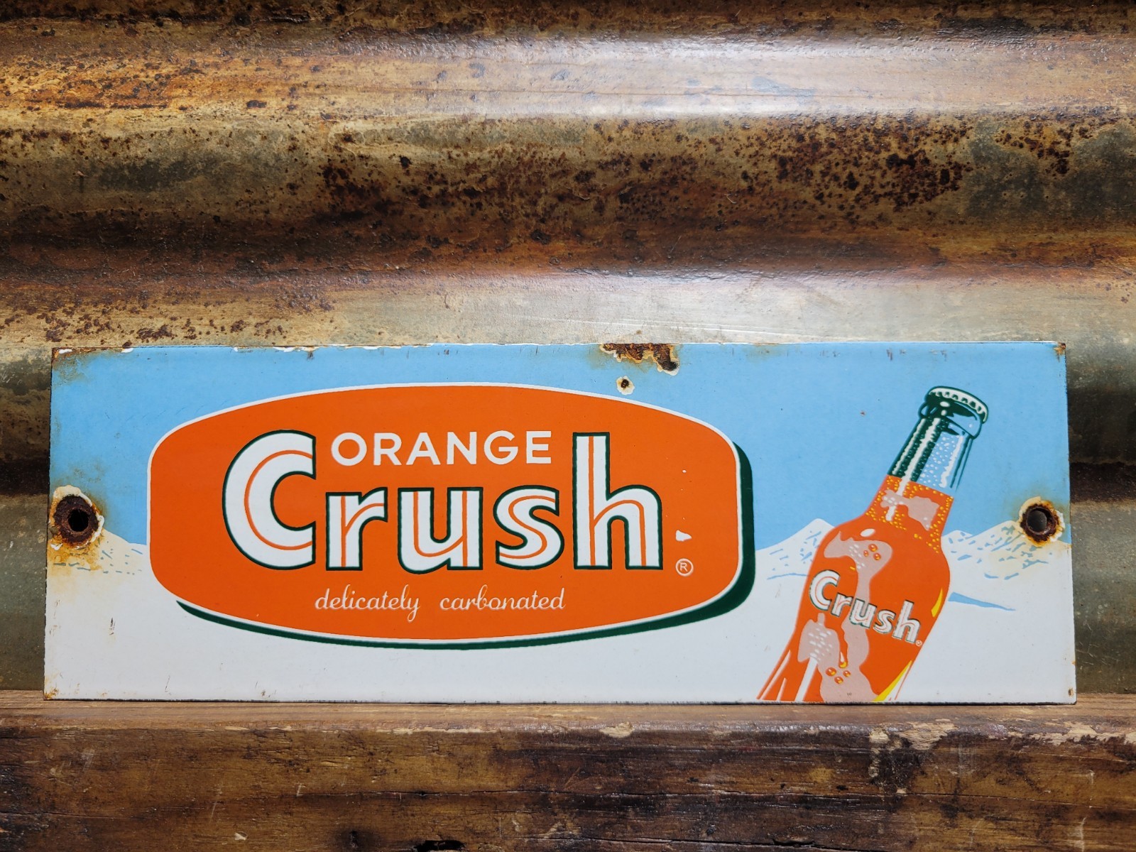 VINTAGE ORANGE CRUSH PORCELAIN SIGN OLD COLA SODA POP DRINK BEVERAGE BOTTLE SHOP