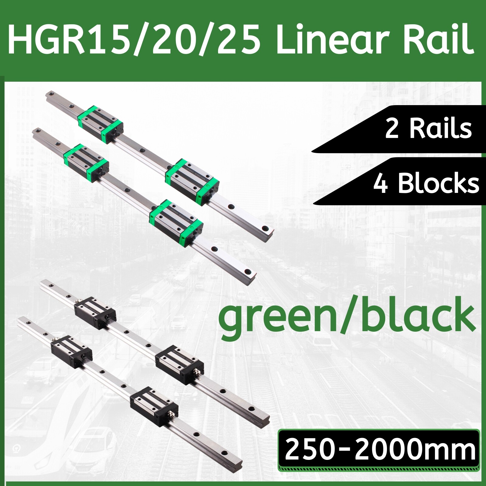 HGR15 HGR20 HGR25 2X Linear Rail Guide+4X HGH15/20/25CA Block 200-2000mm Set CNC