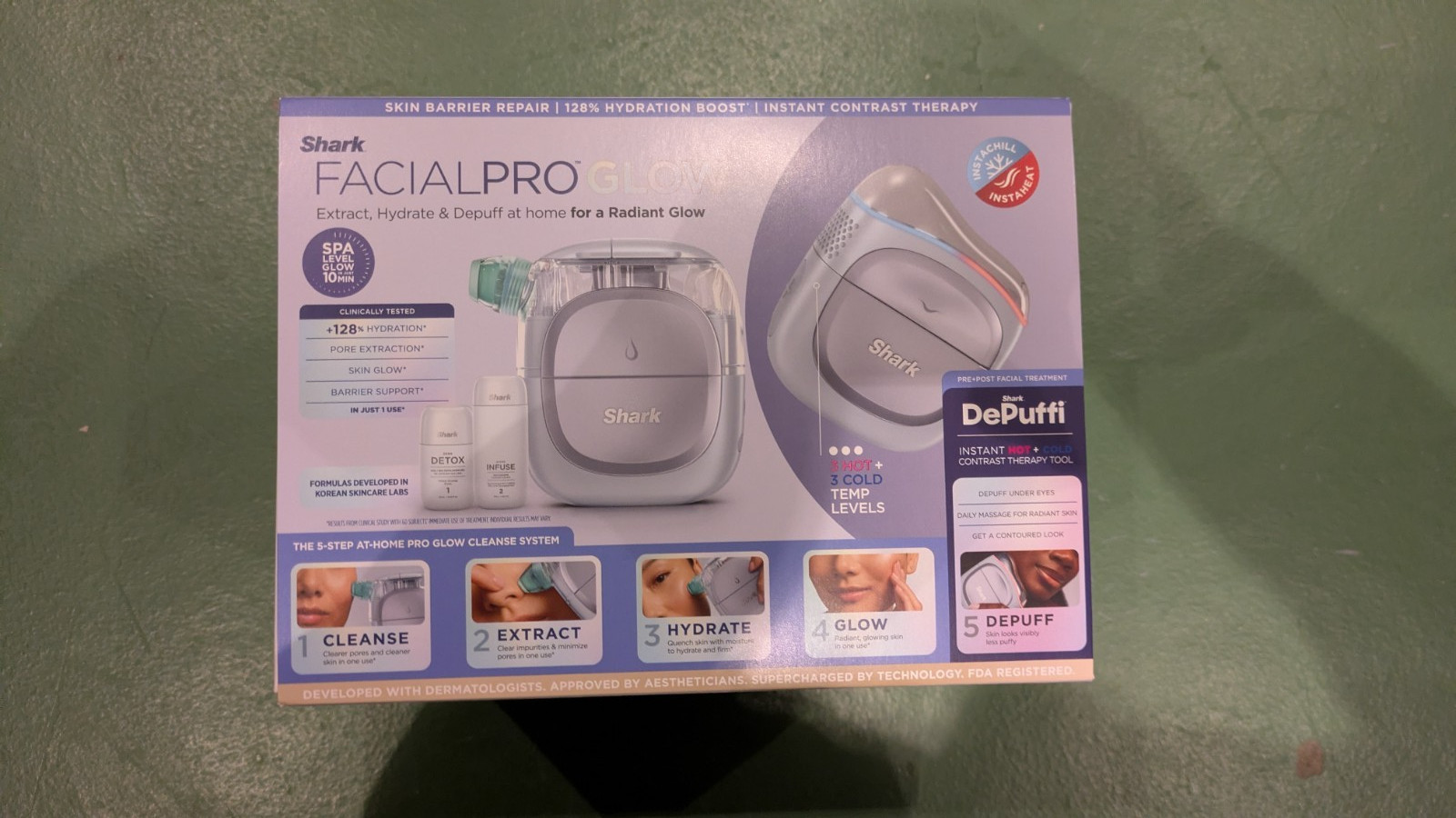 Shark Facial Pro Glow Extract, Hydrate & Depuff At Home For A Radiant Glow - New