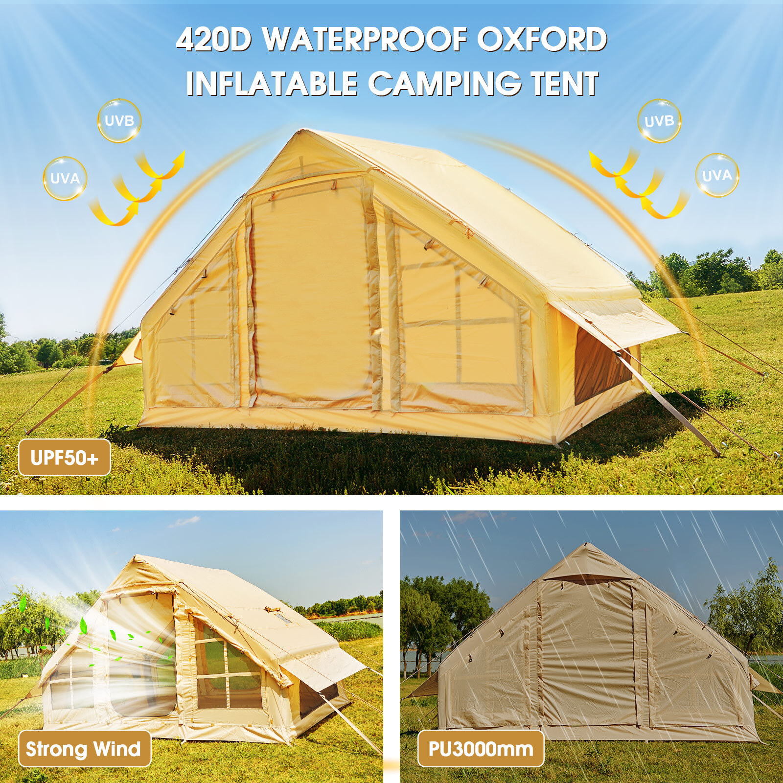 NAIZEA Inflatable Tents for Camping, Blow Up Tent & Hand Pump Stove Jack 6Person